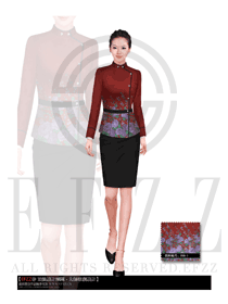 新款暗紅色女款酒店大堂經(jīng)理制服設(shè)計(jì)圖869