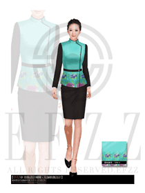 原創(chuàng)制服設(shè)計青綠色女款酒店大堂服裝款式圖870