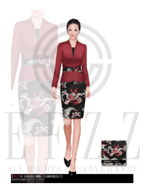 原創(chuàng)制服設(shè)計(jì)玫紅色女款酒店大堂服裝款式圖920