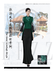 原創(chuàng)制服設(shè)計(jì)墨綠色女款西餐咨客服裝款式圖569