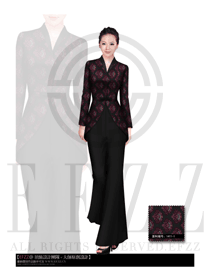 時(shí)尚紅色長(zhǎng)裙款西餐咨客服裝款式效果圖424