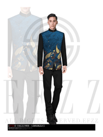 新款深藍色長袖男款中餐服務員制服設計圖1680