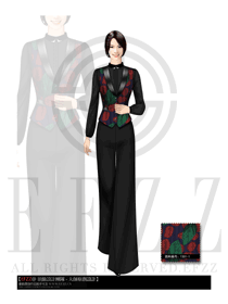 紅色馬甲女款中餐服務員制服設計圖1238