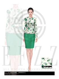 時(shí)尚綠色女秋冬職業(yè)裝制服款式效果圖1457