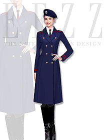 深藍(lán)色女款冬季保安服大衣服裝款式圖067