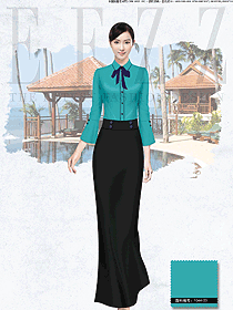 新款翠綠色女款酒店西餐咨客服裝設計圖570