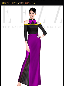 時尚紫色長裙款KTV夜總會咨客服裝款式效果圖335