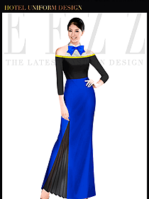 原創(chuàng)設(shè)計(jì)深藍(lán)色長裙款KTV夜總會(huì)咨客服裝設(shè)計(jì)圖336