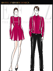 時(shí)尚紅色男女款夜總會KTV服務(wù)員服裝款式效果圖601