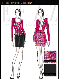 紅色女款夜總會KTV服務(wù)員制服設(shè)計圖602