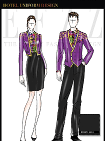 原創(chuàng)制服設(shè)計紫色男女款KTV夜總會服務(wù)員服裝款式圖606