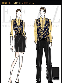 原創(chuàng)制服設(shè)計(jì)淺黃色男女款KTV夜總會(huì)服務(wù)員服裝款式圖609