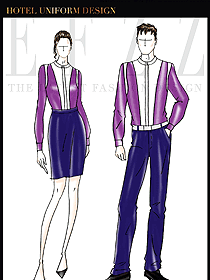 時(shí)尚紫色男女款夜總會(huì)KTV服務(wù)員制服設(shè)計(jì)圖613