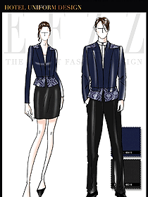 時尚深藍色男女款夜總會KTV服務(wù)員制服設(shè)計圖619