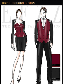 原創(chuàng)設(shè)計(jì)紅色男女款KTV夜總會(huì)服務(wù)員服裝款式圖621