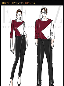 時(shí)尚紅色男女款夜總會KTV服務(wù)員制服設(shè)計(jì)圖622