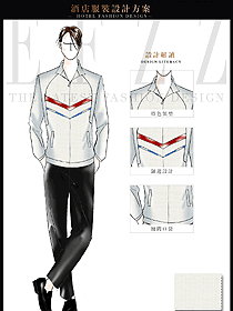 白色長袖男款SPA會所服務(wù)生制服設(shè)計圖605