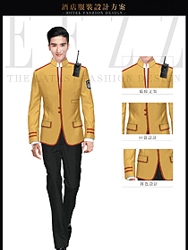 原創(chuàng)制服設(shè)計(jì)亮黃色男款保安服西裝款式圖080