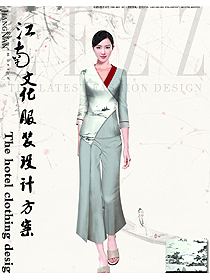 原創(chuàng)制服設計淺灰色山水畫中餐服務員服裝款式圖1993