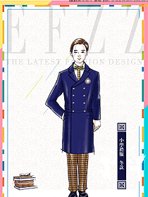 原創(chuàng)設計深藍色冬款小學生禮服校服制服款式圖036