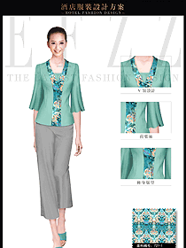 時(shí)尚青綠色女款美容SPA會(huì)所服務(wù)生服裝款式圖610