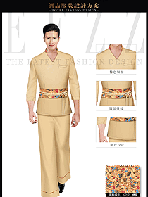 淺黃色男款SPA會所服務(wù)生制服設(shè)計圖611