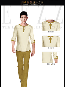 原創(chuàng)制服設(shè)計米黃色男款會所服務(wù)生服裝款式圖612