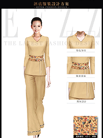 原創(chuàng)制服設(shè)計(jì)淺黃色女款會(huì)所服務(wù)生服裝款式圖615