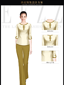 米黃色女款SPA會(huì)所服務(wù)生制服設(shè)計(jì)圖617