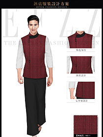 原創(chuàng)制服設(shè)計(jì)棗紅色男款會(huì)所服務(wù)生服裝款式圖624