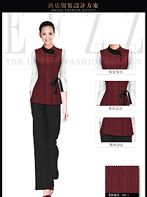 棗紅色女款SPA會所服務(wù)生制服設(shè)計圖626