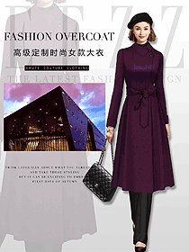 紫紅色女職業(yè)裝大衣服裝款式效果圖223