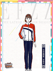 時尚紅白藍條紋女運動款學(xué)生服校服款式設(shè)計圖063