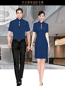 原創(chuàng)制服設(shè)計(jì)藏藍(lán)色男女款酒店大堂服裝款式圖1193