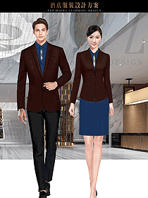 時(shí)尚棗紅色男女款星級酒店大堂經(jīng)理制服設(shè)計(jì)圖1194