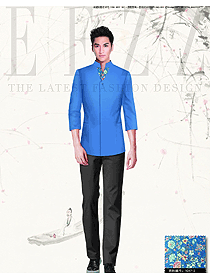 時尚淺藍色男款民族特色酒店服裝款式設計圖205