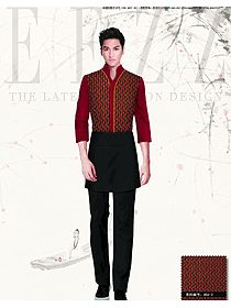 原創(chuàng)制服設(shè)計棗紅色男款民族特色酒店服裝款式圖214