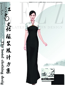 新款山水畫長裙款酒店中餐迎賓制服設(shè)計圖880
