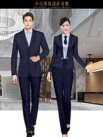 新款藍(lán)色條紋男女款酒店大堂經(jīng)理制服設(shè)計(jì)圖1195