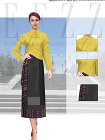 時尚淺黃色女款民族特色酒店制服設(shè)計圖221