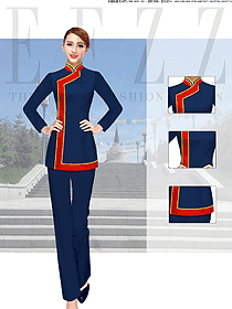 藏藍色女款民族特色酒店服裝款式圖222