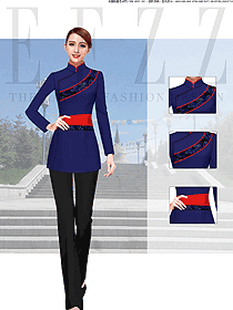 深藍(lán)色女款民族特色酒店服裝款式圖226