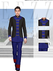 深藍(lán)色長袖男款民族特色酒店服裝款式圖229