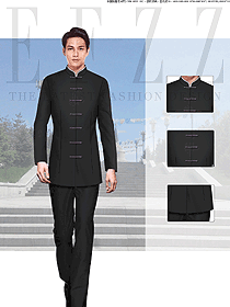 時(shí)尚黑色長袖男款民族特色酒店制服設(shè)計(jì)圖235
