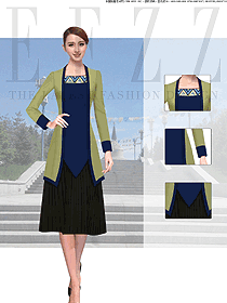 原創(chuàng)制服設(shè)計(jì)草綠色女款民族特色酒店服裝款式圖237