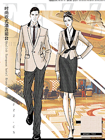 時尚淺灰色男女款星級酒店大堂經理制服設計圖1197