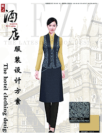 藏藍(lán)色腰果花馬甲款酒店西餐服務(wù)員服裝款式圖1299