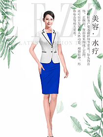 藍色女款水療spa會所總臺收銀接待制服設計圖415