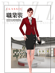 紅色長袖連衣裙女秋冬職業(yè)裝設(shè)計(jì)效果圖1526