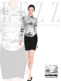 時(shí)尚水墨畫女款中餐服務(wù)員款式設(shè)計(jì)圖1034